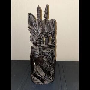 India Elephant Hand‎ Carved Wood Sculpture - 11” Tall